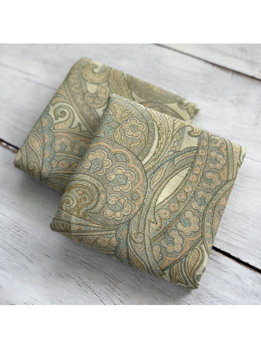 2 Pottery Barn ITALIAN Pillow Shams STANDARD Sage Green PAISLEY Jacquard ITALY